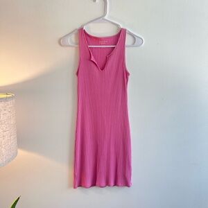 Pink Ribbed Sleeveless Mini Dress